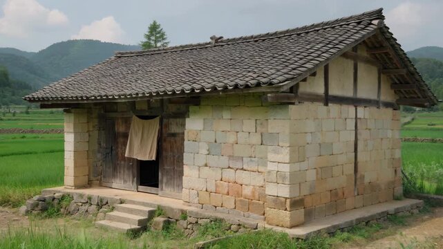 Old brick and tile houses in the countryside, a quiet corner of the old country house