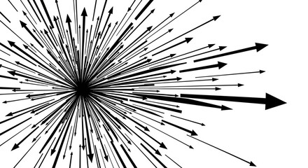 Obraz premium Abstract radial explosion of black arrows creating a starburst effect, isolated white background.