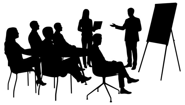 Business people silhouette illustration in a meeting with a presentation