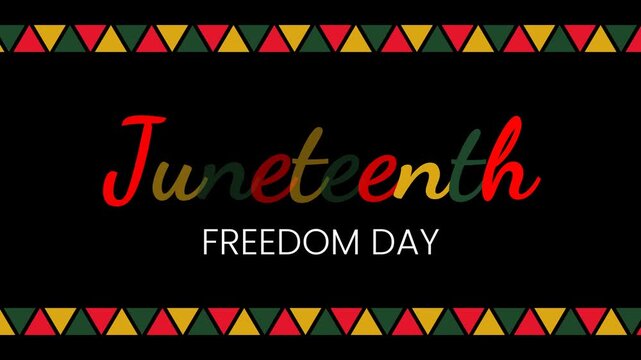 Juneteenth Holiday Celebration Graphic with Freedom Day Text and Pan-African Colors