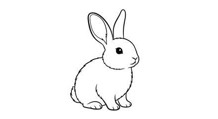 Obraz premium Cute and simple black line drawing of a sitting rabbit with large ears isolated on a solid white background for kids.