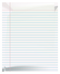Obraz premium Blue lined paper isolated on transparent background, torn edge note for message reminder
