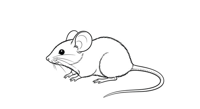 Simple line drawing of a small mouse with large ears and a long tail shown in a side profile for nature or educational project themes.