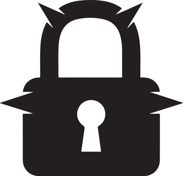 Black padlock with broken shackle and devil horns