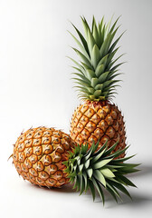 Obraz premium Two fresh ripe pineapples isolated on white background