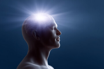Obraz premium Mind connection with light over the head in a dark setting