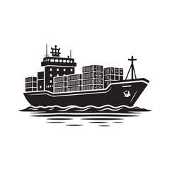 Obraz premium Modern cargo container ship vector illustration on ocean waves for shipping and logistics design