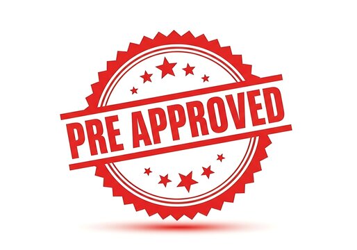 Pre approved red stamp on a white background with stars