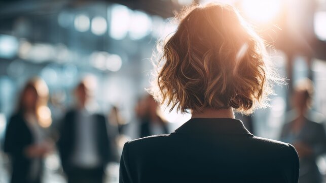 female manager team addressing with blured businessbackground and natural sunlight