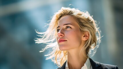 Obraz premium young executive woman ambition with blured businessbackground and natural sunlight
