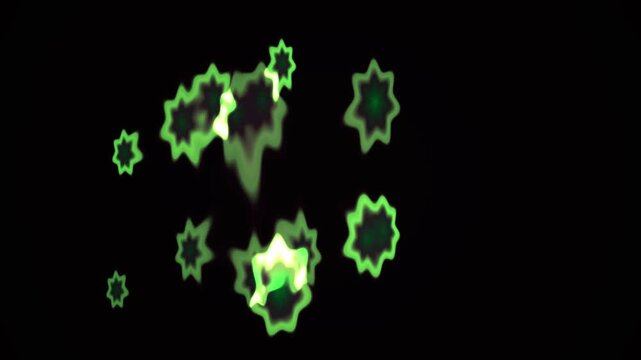 Glowing green geometric shapes on a black background with a white section at the bottom.