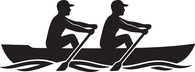 Two people rowing a boat on water in silhouette style also transparent background paddles © mHs