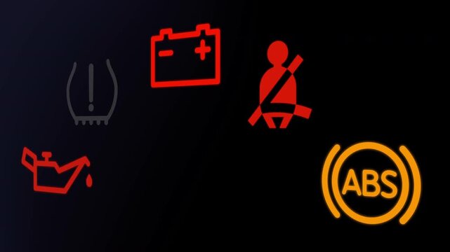 car dashboard blinking warning lights icons low battery seatbelt oil level abs video footage