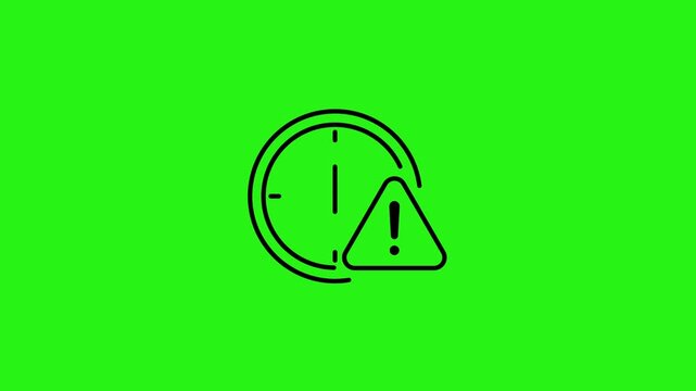 Animated clock icon with warning triangle on green screen background representing urgency and overdue status