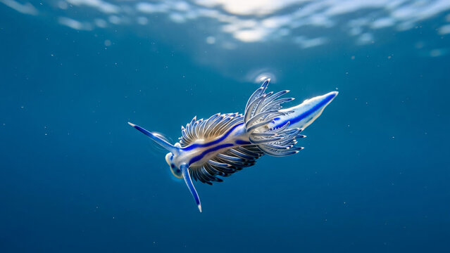 Blue Dragon Nudibranch (Glaucus atlanticus) Floating in Ocean