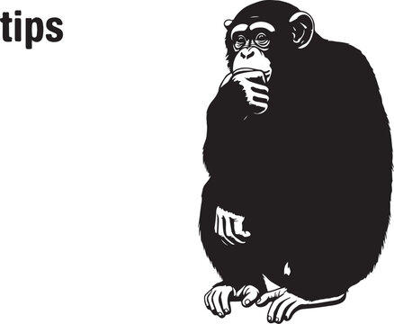 Black silhouette of a monkey sitting with hand on chin