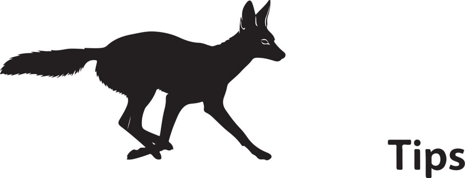 Black silhouette of a running fox with the word tips