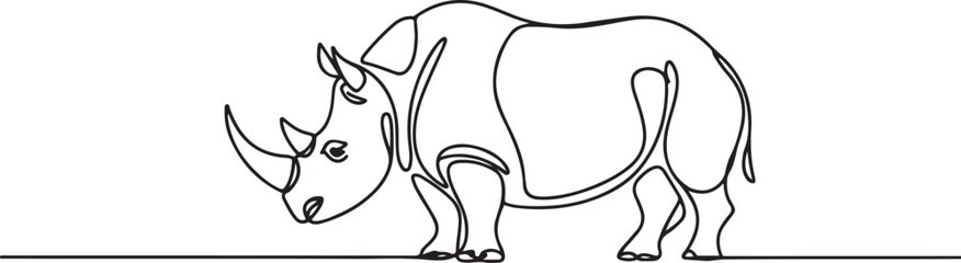 Two-horned rhinoceros rhino isolated on white background. one line art icon drawing vector © jinnatun