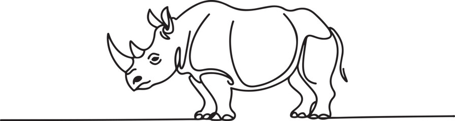 Two-horned rhinoceros rhino isolated on white background. one line art icon drawing vector © jinnatun