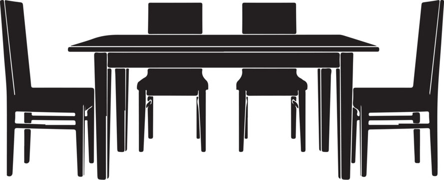 Black silhouette of dining table and chairs furniture