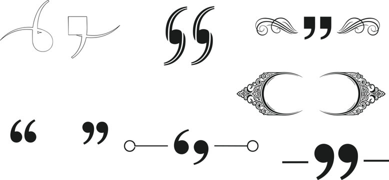 Decorative Quotation Marks Icon Set Featuring Ornate, Curved, and Elegant Styles for Typography, Design, and Communication