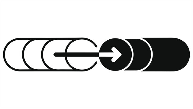 Task Management Pipeline Workflow Vector Silhouette. Minimalist graphic showing progress from to-do to done. Linear process flow with arrow indicating movement and completion status.
