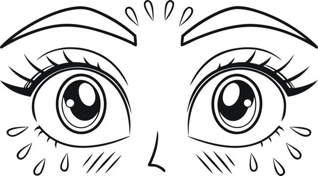 Manga style crying eyes with tears and sweat drops anime