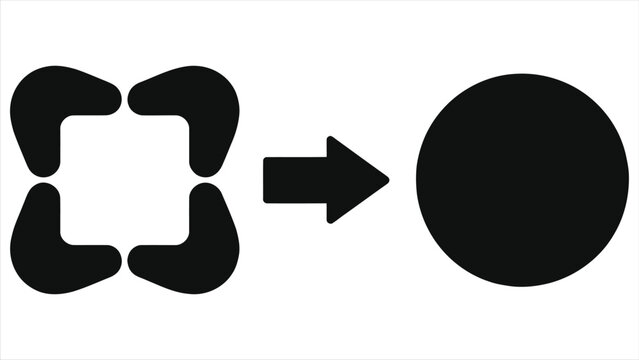 Workflow Input To Output Transformation Vector Silhouette. Square Frame Brackets Converting To Circle Via Arrow. Minimalist Business Process Icon.