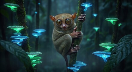Fototapeta premium Surreal Lemur in Mystical Forest Setting.