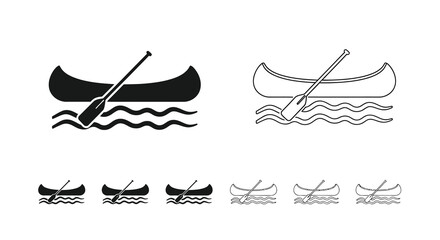 Obraz premium Two canoe illustrations solid black and white line art with variations