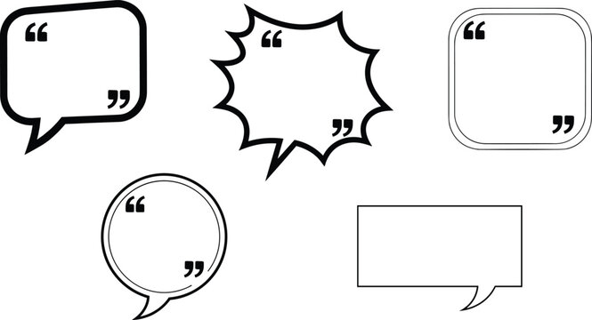 Quotation and Speech Bubble Icon Set Featuring Various Shapes and Frames for Dialogue, Communication, and Text Design