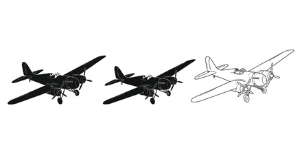 Three depictions of a vintage biplane aircraft in varying detail © MdBakerHossen