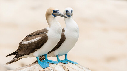 Fototapeta premium Blue-footed Boobies Standing Together, Distinctive Blue Feet