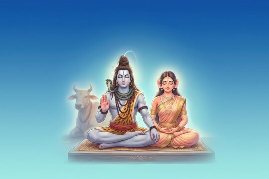 Shiv Parvati Meditation with Nandi &ndash; Calm Spiritual 4K Wallpaper