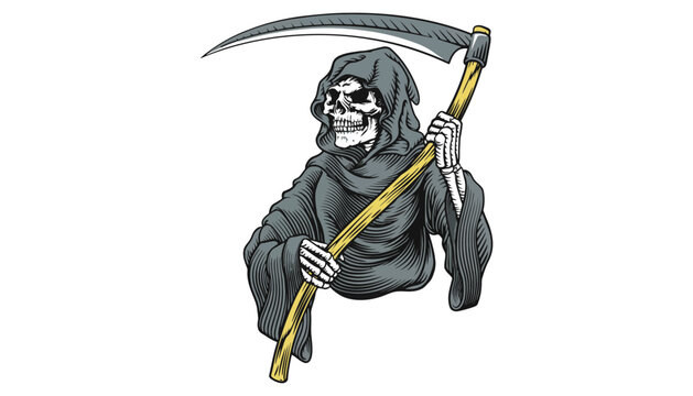 Grim reaper vector illustration with scythe and hooded robe