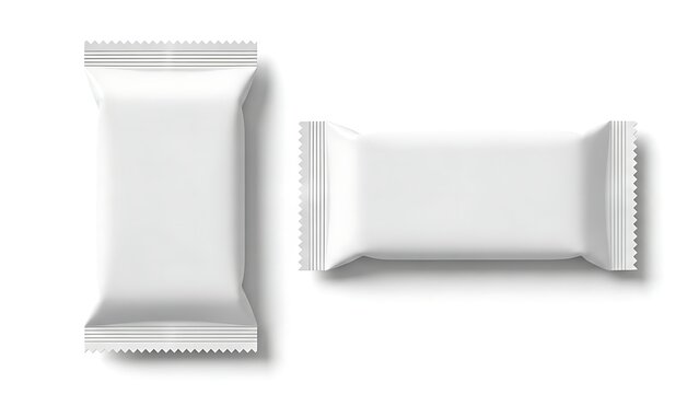 Two white chocolate wrappers on a plain white background