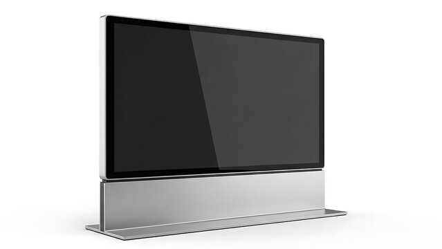 A large flat screen television with a silver base