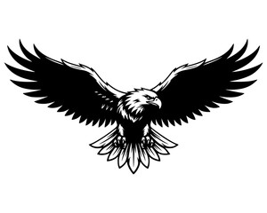 Fototapeta premium Silhouette Eagle spreading wings in flight front view vector illustration 