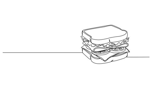 animated continuous line drawing of a delicious sandwich, line art animation