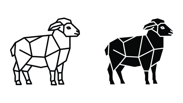 Geometric depiction of a white and a black ram with polygonal patterns