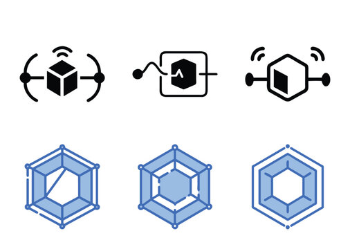 Isometric block icons representing data analytics and information processing paradigms