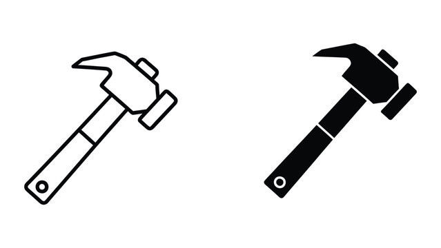 Comparison of a standard hammer and a sledgehammer in black and white outline