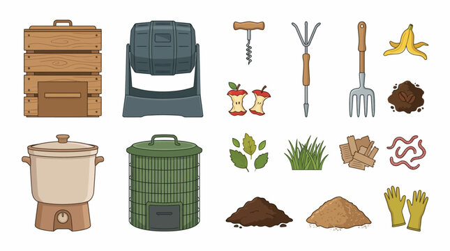 Gardening Tools and Compost Equipment Set.