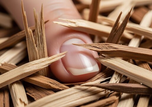 Fingertip pressed into sharp wooden splinters