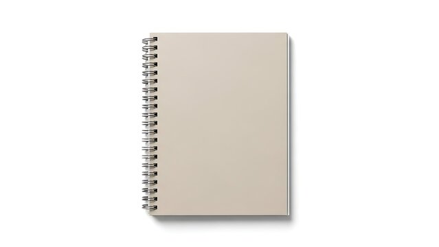 A spiral bound notebook with a beige cover