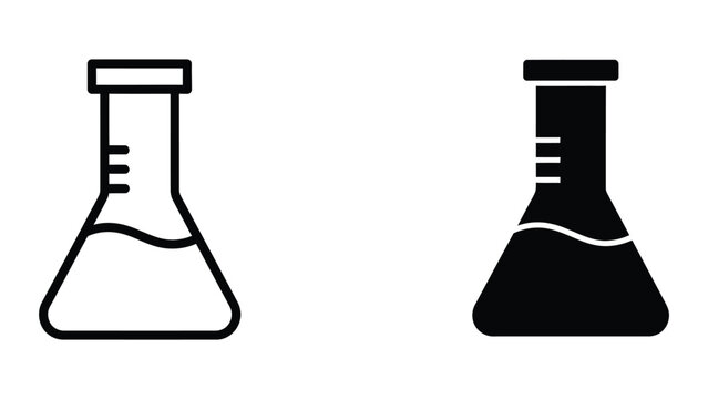 Comparison of empty and filled laboratory erlenmeyer flasks with measurement markings
