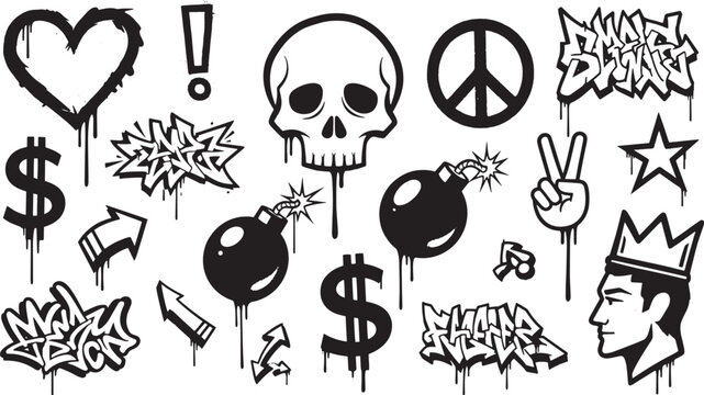 Urban Graffiti Style Vector Icons and Street Art Elements Collection