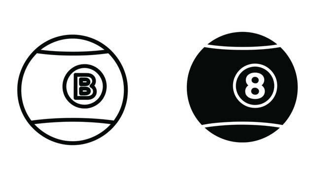 Black and white eight ball and black eight ball cue ball in pool game setup