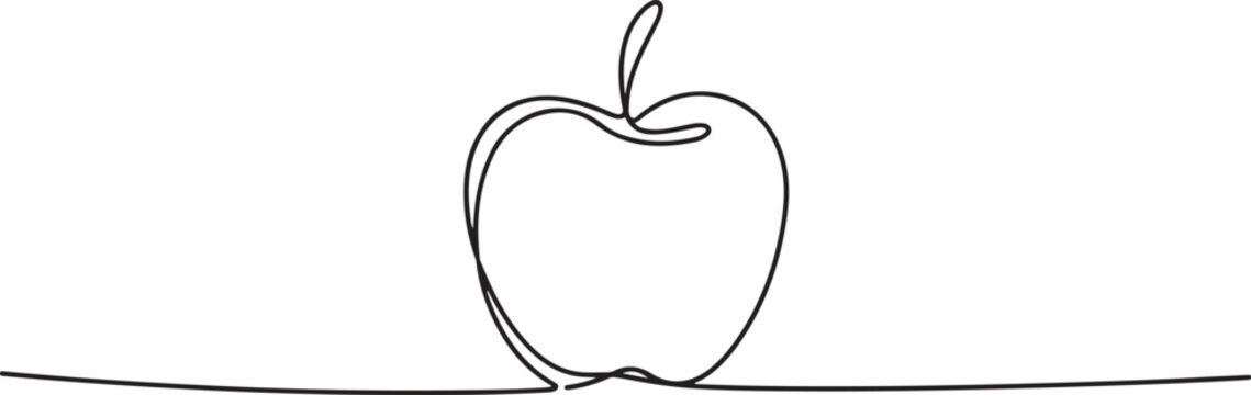 Apple fruit in continious line art drawing style. one line Icon drawing