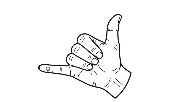 Hand gesture symbol with thumb and index finger extended, and other fingers curled into a fist, representing the shaka sign